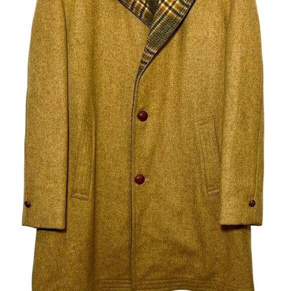 Rare Zero King Boiled Wool Mens Heavy Overcoat USA Camel Tan Wood Button Size 44 - Picture 3 of 16